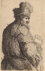 Oude man gezien van achteren, profiel naar rechts door Rembrandt van Rijn