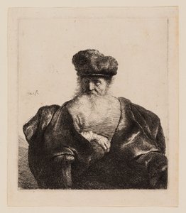 Oude Man met Baard, Bontmuts en Fluwelen Mantel