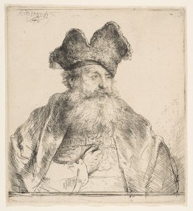 Oude man met gedeelde bontmuts