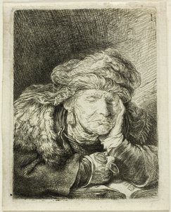 Slapende oude vrouw door Rembrandt van Rijn