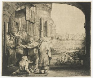 Petrus en Johannes genezen de kreupele bij de poort van de tempel door Rembrandt van Rijn