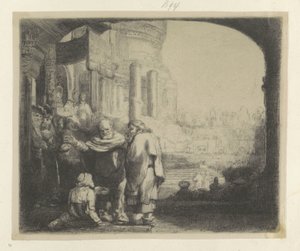 Petrus en Johannes genezen een kreupele aan de Tempelpoort door Rembrandt van Rijn