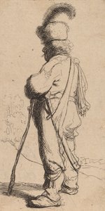 Poolse Man Leunend op een Stok door Rembrandt van Rijn