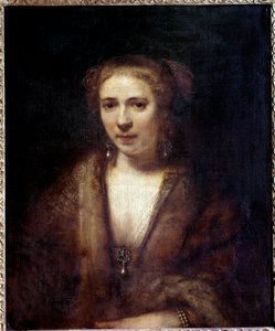 Portret van Hendrickje Stoffels (1625-1663) met fluwelen baret, metgezel van de schilder door Rembrandt van Rijn