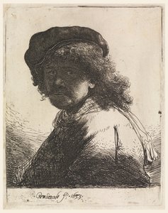 Rembrandt met muts en sjaal door Rembrandt van Rijn
