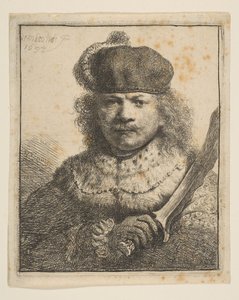 Rembrandt met geheven sabel, 1634 door Rembrandt van Rijn