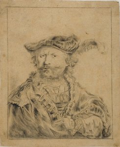 Rembrandt met een Gevederde Hoed door Rembrandt van Rijn