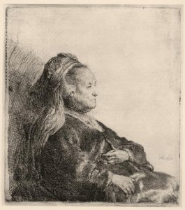 Rembrandts moeder, in oosterse hoofdband door Rembrandt van Rijn