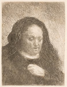 Rembrandts moeder met de hand op de borst: kleine buste door Rembrandt van Rijn