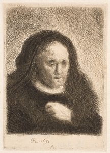 Rembrandts moeder met de hand op de borst: kleine buste door Rembrandt van Rijn
