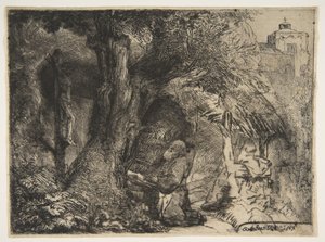 Sint Franciscus onder een boom, biddend door Rembrandt van Rijn