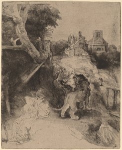 Sint Hiëronymus Lezend in een Italiaans Landschap