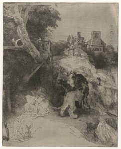 Sint Hiëronymus lezend in een Italiaans landschap