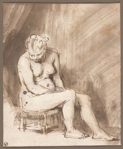Zittend vrouwelijk naakt door Rembrandt van Rijn