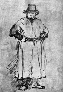 Zelfportret in schildersjas door Rembrandt van Rijn