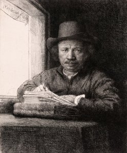 Zelfportret Tekening bij een Raam door Rembrandt van Rijn door Rembrandt van Rijn