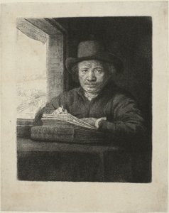 Zelfportret Ets bij een Raam door Rembrandt van Rijn