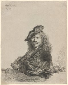 Zelfportret leunend op een stenen vensterbank door Rembrandt van Rijn