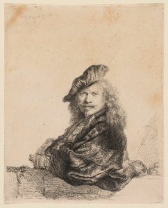 Zelfportret leunend op een stenen vensterbank door Rembrandt van Rijn