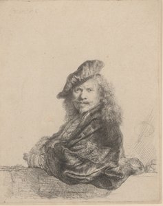 Zelfportret leunend op een stenen vensterbank, 1639 door Rembrandt van Rijn