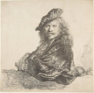 Zelfportret, Leunend op een Stenen Muur door Rembrandt van Rijn
