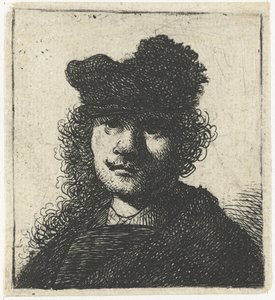 Zelfportret in muts en donkere mantel: buste, ca. 1631 door Rembrandt van Rijn