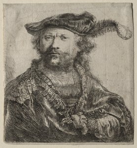 Zelfportret in Fluwelen Muts met Pluim door Rembrandt van Rijn