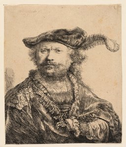 Zelfportret in een fluwelen muts met pluim door Rembrandt van Rijn
