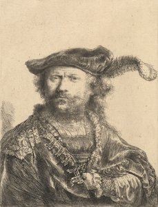Zelfportret in een fluwelen muts met pluim, 1638 door Rembrandt van Rijn