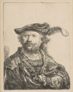 Zelfportret in een fluwelen muts met pluim, 1638 door Rembrandt van Rijn