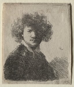 Zelfportret met krullend haar en witte kraag: Buste