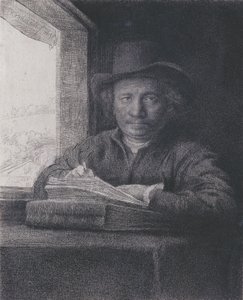 Zelfportret, ets bij een raam, 1648 (ets en gravure op geschept papier) door Rembrandt van Rijn