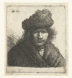 Zelfportret in een schuine bontmuts: buste