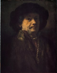 Zelfportret met oorbel en gouden ketting