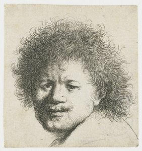 Zelfportret met lang, wild haar: alleen hoofd door Rembrandt van Rijn