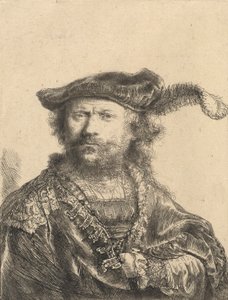 Zelfportret in een fluwelen muts met pluim, 1638 door Rembrandt van Rijn