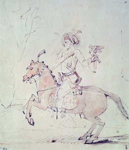 Shah Jehan met valk te paard door Rembrandt van Rijn