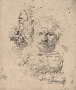Blad met Studies van het Hoofd van de Kunstenaar, een Bedelaar en Vrouw en Kind, 1651