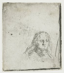 Studie naar het hoofd van een vrouw door Rembrandt van Rijn