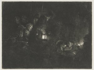De aanbidding van de herders door Rembrandt van Rijn