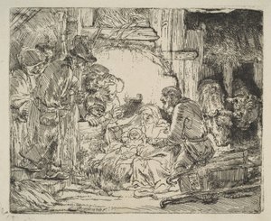De aanbidding van de herders, met de lamp, ca. 1654 door Rembrandt van Rijn