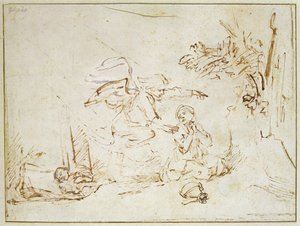 De engel verschijnt aan Hagar en Ismaël in de wildernis door Rembrandt van Rijn