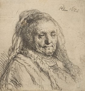 De moeder van de kunstenaar: Hoofd en buste, driekwart rechts, 1628 door Rembrandt van Rijn
