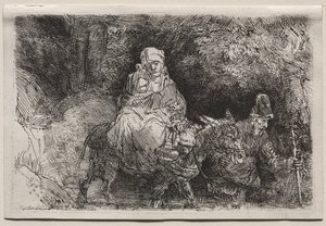 De Vlucht naar Egypte: Oversteken van een Beek door Rembrandt van Rijn
