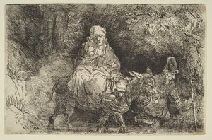 De vlucht naar Egypte: het oversteken van een beek, 1654 door Rembrandt van Rijn