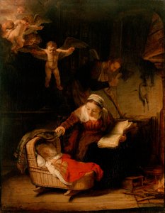 De Heilige Familie met engelen