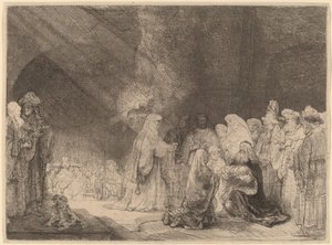 De presentatie in de tempel: Langwerpige prent door Rembrandt van Rijn