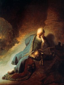 De Profeet Jeremia Treurt over de Verwoesting van Jeruzalem, 1630 door Rembrandt van Rijn