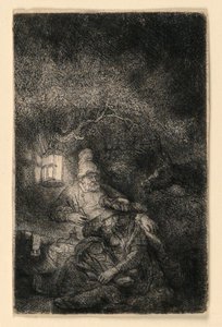 De rust tijdens de vlucht naar Egypte: Een nachtstuk door Rembrandt van Rijn