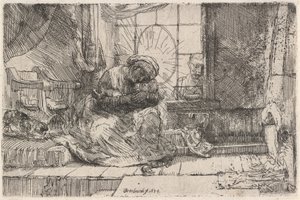 De Maagd en het Kind met de Kat en Slang door Rembrandt van Rijn